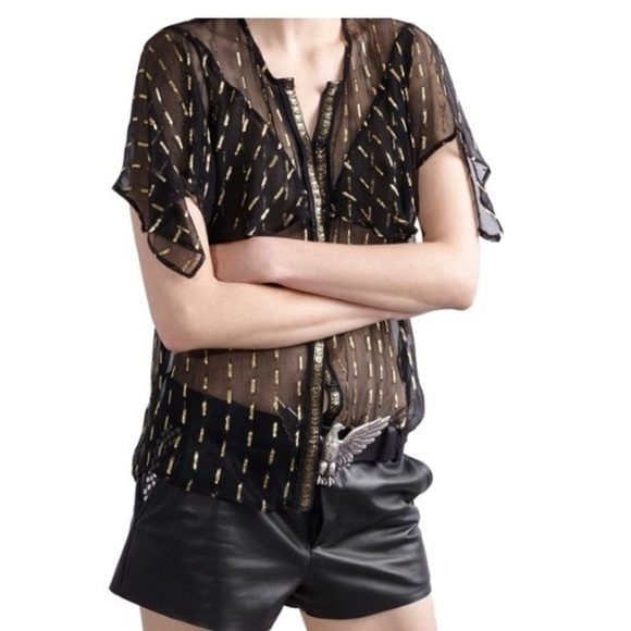 Zadig & Voltaire Tonia Shiny Chiffon top in Black size XS - Picture 4 of 13